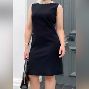 MOSCHINO navy dress with pearls.